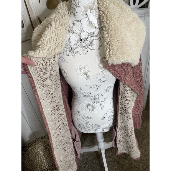 Anthropologie Sleeping on Snow Sweater Top Chunky Knit Sherpa Collar Sz Small - Picture 2 of 9